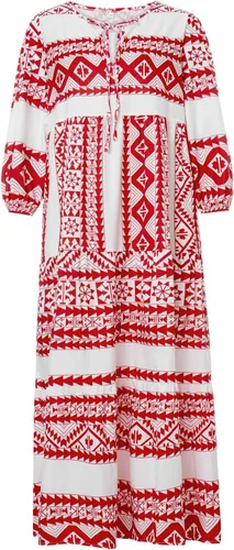 Vista 3 de NUFIWI Vestido largo de verano con cuello en V y manga corta abombada para mujer, estilo bohemio, estampado floral, fruncido, escalonado, vestido