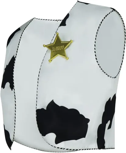 Vista 2 de Woody - Chaleco para adultos, insignia de Woody para hombre, estampado de vaca, sin mangas, abrigo para Halloween, vaquero, cosplay, accesorio, XS
