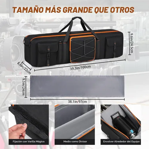 Vista 3 de Estuche de transporte para trípode, soporte de luz de trípode y bolsa de kit de iluminación para fotografía, bolsa de transporte grande
