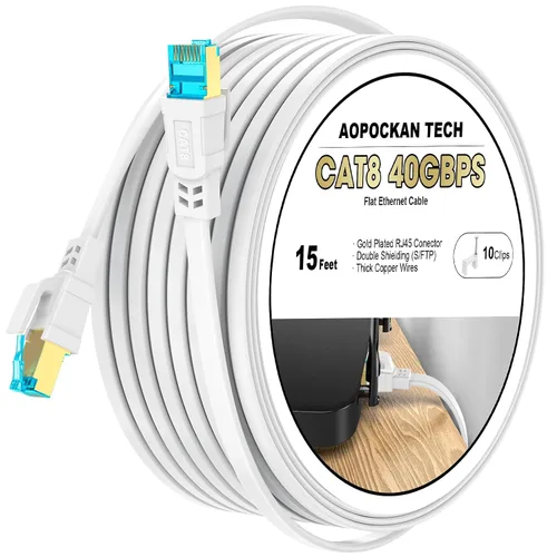 Vista 9 de AOPOCKAN TECH Cable Ethernet Cat 8 de 6 pies, cable de conexión de red de Internet de alta velocidad de 40 Gbps 2000 MHz, cable LAN plano blindado