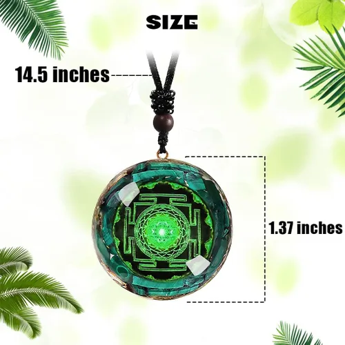 Vista 5 de GABFOG Sri Yantra Necklace Sacred Geometry Flower of Life Necklace Round Gemstone Pendant Adjustable Necklaces for Women Men Energy Protection Gifts