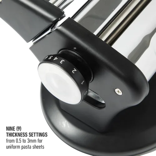 Vista 4 de Calphalon Aero Máquina para hacer pasta, rodillo y cortador manual de pasta, máquina de pasta de acero inoxidable con ajustes de grosor ajustables