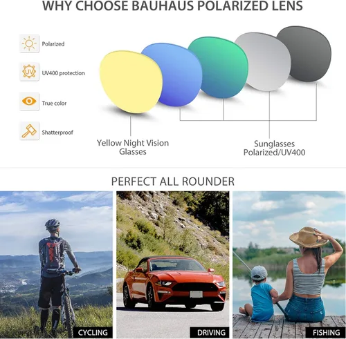 Vista 4 de Bauhaus Lentes de sol magnéticos con clip para hombres y mujeres polarizados protección UV retro cuadrados para conducir durante la noche