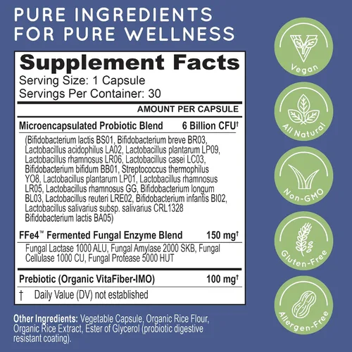 Vista 3 de Essential Source TriActive Biotics Cuidado intestinal digestivo diario, 30 cápsulas Probiotics For Women And Men, 6 Billion CFU Prebiotic Blend