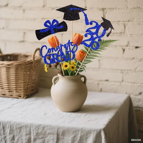 Vista 3 de 16 piezas de decoración de graduación para la clase de 2026, centros de mesa de felicitaciones de graduación 2026, decoración de mesa 2026, Azul