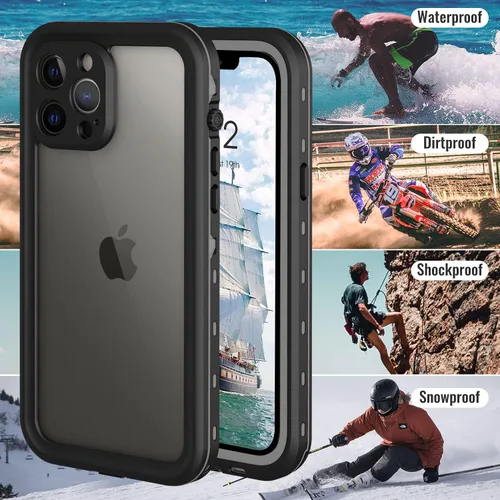 Vista 6 de Funda para iPhone 13 Pro, impermeable y a prueba de golpes, protección completa, IP68, 6.1 pulgadas, color negro