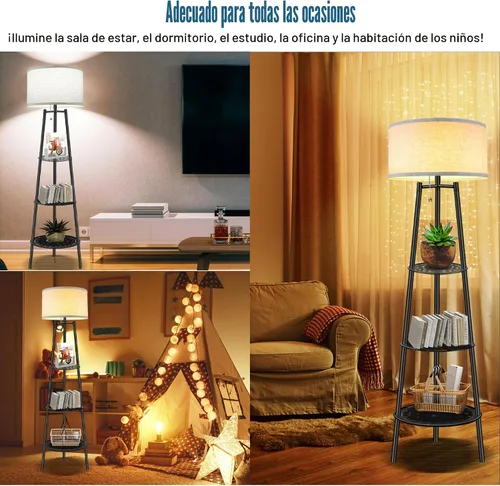 Vista 5 de Lámpara de Pie con Estantes, Lámpara de Pie Moderna con Bombillas LED de 3 Temperaturas de Color, Lámparas de Pie de Rincón para Sala de Estar