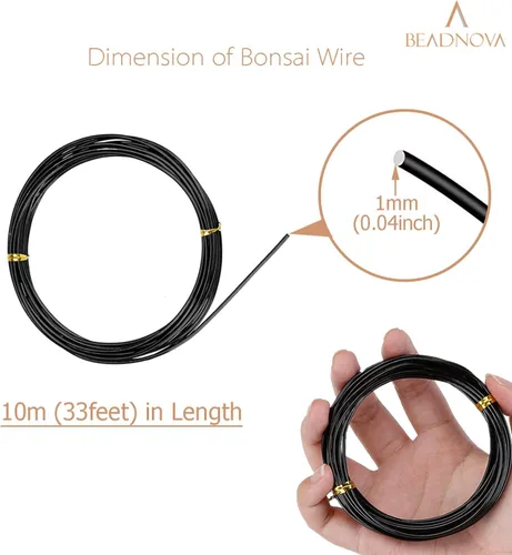 Vista 2 de BEADNOVA Alambre de árbol bonsái de 98 pies, alambre de entrenamiento de árbol bonsái de aluminio negro para plantas de interior y exterior