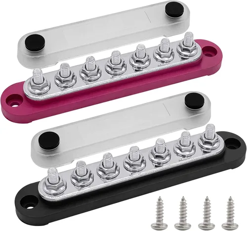 Vista 12 de 4 x Pernos #10 (M5) para Barra de Bus, Ampper Bloque de Distribución de Tierra de 4.2", Barra de Bus de Batería de Latón con Cubierta para Negro