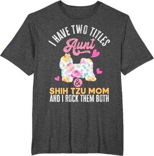 Vista 18 de I Have Two Titles Aunt and Shih Tzu Mom Camiseta divertida para perro, Negro