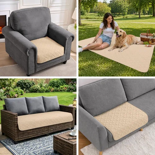 Vista 13 de PAWFINITY Funda de sofá impermeable para perros, manta acolchada con estampado de patas para sofá/cama, resistente al pelo de mascotas, agradable al