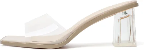 Vista 4 de vivianly Sandalias de tacón bajo para mujer, con punta abierta, cuadrada, tacones altos gruesos, sandalias de tacón sin cordones para fiestas