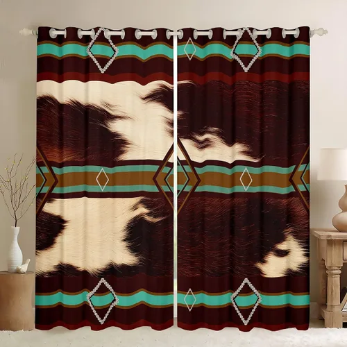 Vista 20 de Cortinas Opacas con Estampado de Piel de Vaca 30%-50% Cortinas Oscurecedoras de Piel de Animal de Granja Occidental para Dormitorio Sala de Estar