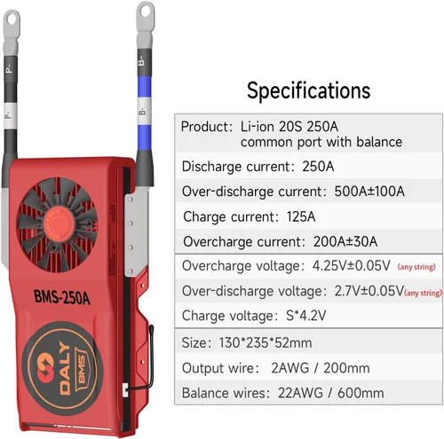 Vista 134 de DALY BMS 72V Li-ion 20S 30A Tablero de protección con cable de equilibrio de puerto común para panel solar autoconstruido, sistema de suministro