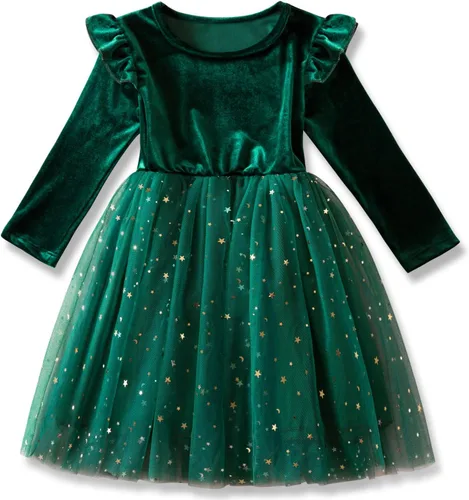 Vista 2 de NNJXD Vestido de fiesta de tul de manga larga para niña de princesa