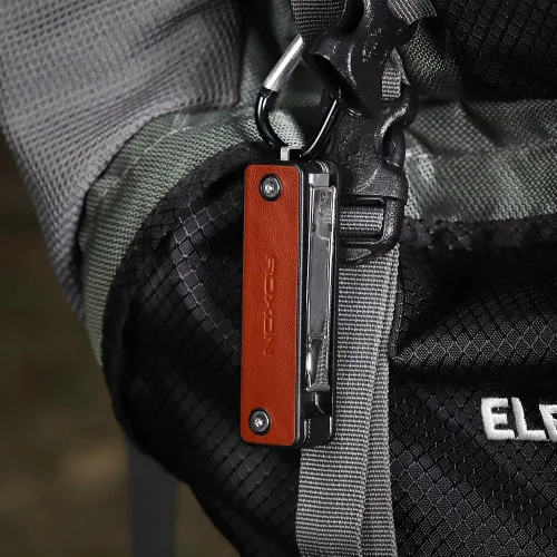 Vista 8 de ROXON M4 10 en 1 Mini cortaúñas portátil con mango de cuero multiherramienta, herramienta de utilidad, cuchillo con bloqueo de seguridad, tijeras