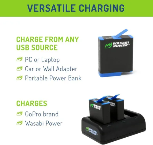 Vista 6 de Wasabi Power HERO8 Batería (paquete de 4) y cargador dual para GoPro Hero 8 negro (todas las características disponibles), Hero 7 Black, Hero 6