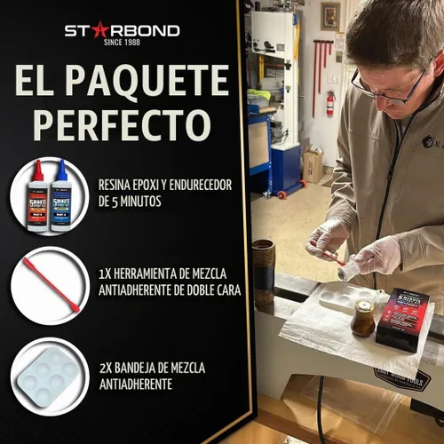 Vista 4 de 8 onzas XL Starbond - Kit epoxi Pro de 5 minutos, endurecido flexible (resistencia al corte de 2,600 libras), fácil de usar, pegamento de ajuste