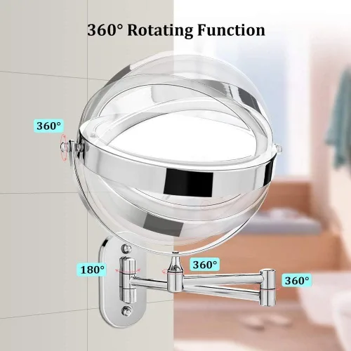 Vista 5 de Espejo de maquillaje con iluminación LED, funciona con pilas, aumento de 1x/10x, 8 pulgadas, luz ajustable con botón táctil, cromo pulido