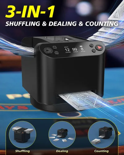 Vista 7 de Juego de barajador automático de cartas y distribuidor 3 en 1 con bolsa Negro