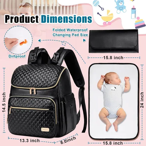 Vista 2 de Mochila para pañales Weitars con cambiador, mochila para pañales de bebé, mochila para pañales de viaje, bolso para pañales para mamá, 5 bolsillos