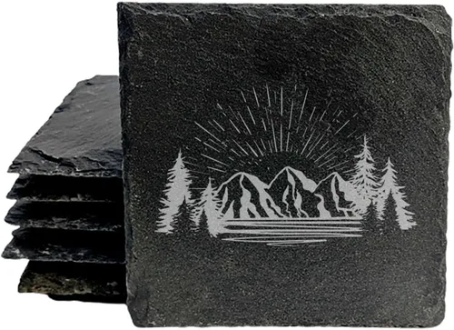 Vista 43 de Mountain Majesty - Posavasos de pizarra con impresionante diseño de escena de montaña, perfectos para decoración del hogar y la oficina y protección