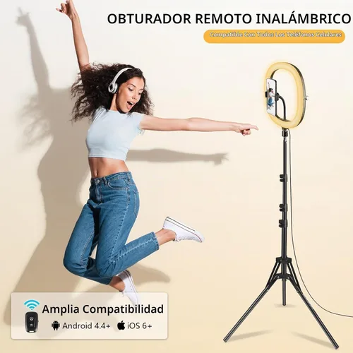 Vista 5 de Anillo de luz para selfie de 12 pulgadas con trípode de 59 pulgadas y soporte para teléfono, luces circulares LED regulables, anillo de luz