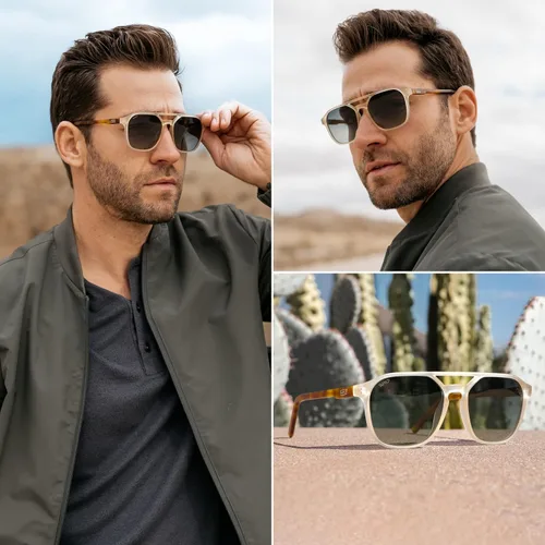 Vista 7 de WearMe Pro Gafas de sol rectangulares grandes polarizadas de doble puente para hombre