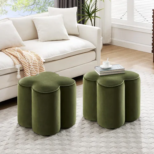 Vista 8 de Zesthouse – Otomana con forma de flor, reposapiés de terciopelo para sofá, taburete moderno para sala de estar, bonito taburete cuadrado