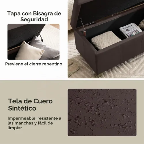 Vista 4 de WUTUTUEE Otomana de almacenamiento de piel sintética de 41 pulgadas, rectangular tapizada con puntadas, banco de almacenamiento para el extremo