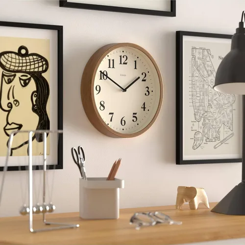 Vista 4 de JONES CLOCKS® Lodge - Reloj de pared Reloj moderno pequeño 10 pulgadas Madera sintética oscura Estilo contemporáneo clásico para cocina