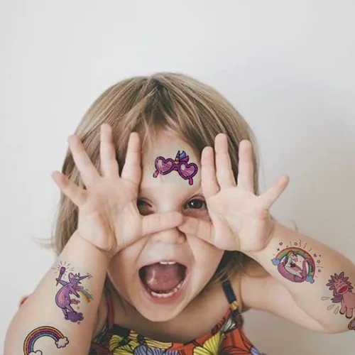 Vista 5 de CHARLENT Tatuajes con purpurina para niñas, 110 tatuajes temporales con purpurina para niñas, regalos de fiesta de cumpleaños, rellenos de bolsas