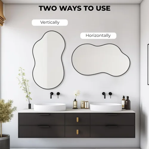 Vista 6 de Espejo de pared irregular, espejo asimétrico con marco de aleación de aluminio, espejo de pared decorativo para sala de estar, dormitorio, baño