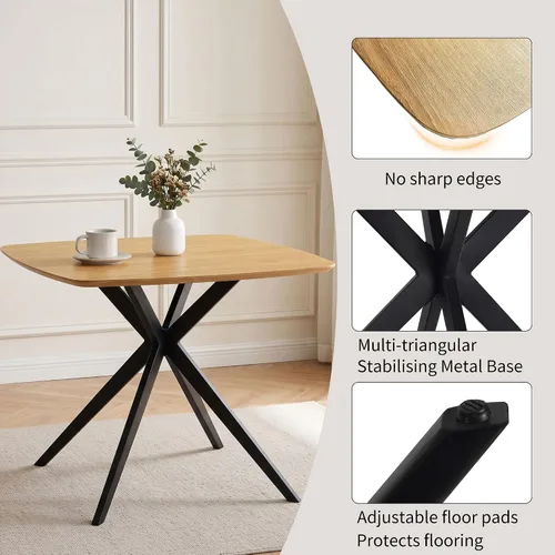 Vista 4 de HIPIHOM Oak Dining Table for Small Spaces, Solid Wood Kitchen Table for 2-4
