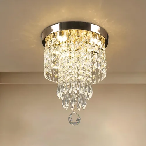 Vista 15 de Mini candelabro LED de cristal para techo, 2 capas, lámpara de techo empotrada, moderna iluminación para pasillo, escalera, cocina, baño