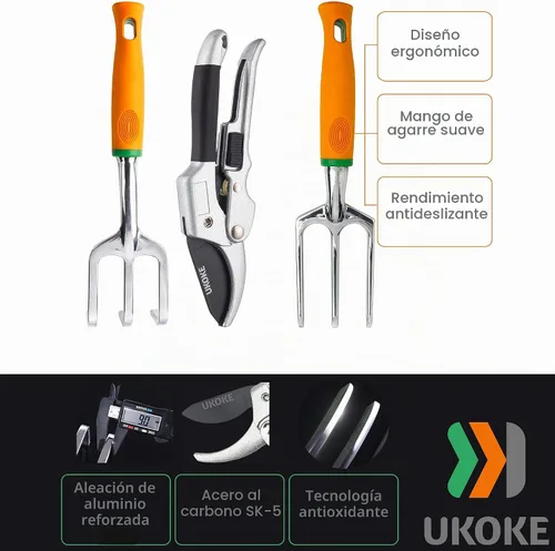 Vista 3 de UKOKE Juego de herramientas de jardín, kit de herramientas de mano de aluminio de 12 piezas, delantal de lona de jardín con bolsillo