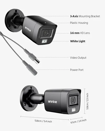 Vista 8 de ANNKE Paquete de 4 cámaras de seguridad HD TVI 1080P para interiores y exteriores, 1920TVL, IP66 impermeable, visión nocturna/diurna, cámara