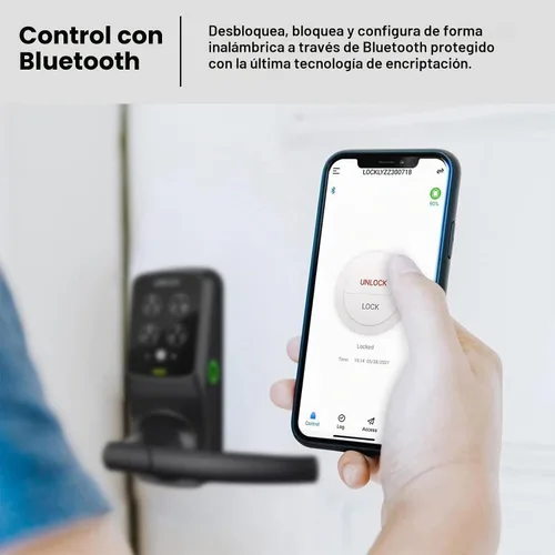 Vista 4 de Lockly Secure Plus, cerradura de puerta inteligente Bluetooth, cerradura de puerta de entrada sin llave con asa, teclado PIN Genie®, sensor