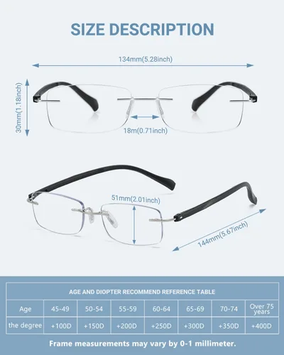 Vista 6 de TERAISE Anteojos de lectura sin montura para hombres y mujeres, lentes de lectura con bloqueo de luz azul, ultraligeros sin marco, para hombres