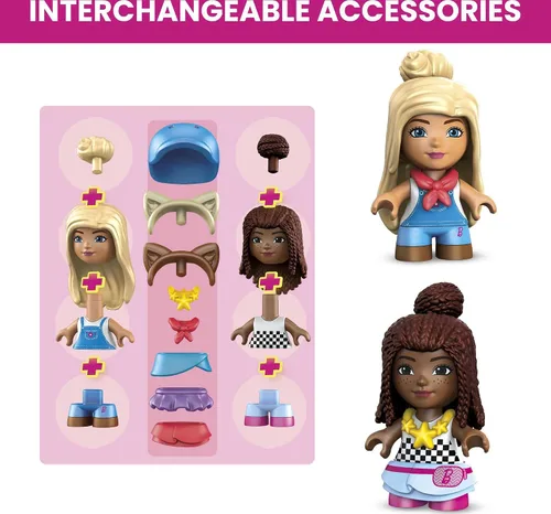 Vista 4 de MEGA Barbie Pets - Juego de construcción de caballos con 3 micromuñecas y accesorios, 9 mascotas, juego de establos de caballos fácil de construir