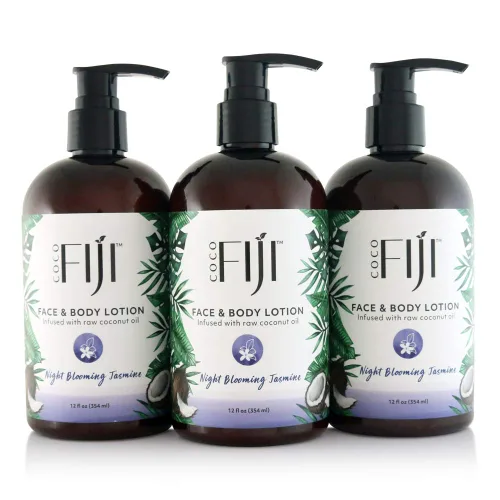 Vista 13 de Coco Fiji Loción facial y corporal infundida con aceite de coco, loción para piel seca, crema facial hidratante y loción de masaje para mujeres