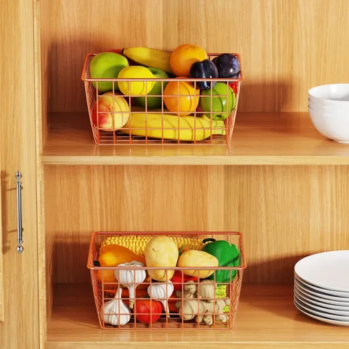 Vista 3 de iSPECLE - Cestas organizadoras metálicas con asas para almacenamiento de alimentos, cocina, despensa, baño, lavandería, habitación, armario