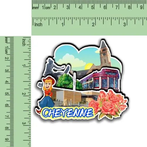 Vista 3 de Cheyenne Wyoming USA Imanes para refrigerador Productos de madera 3D Productos de madera resistentes a la fricción Recuerdos de viaje Decoración