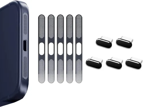 Vista 8 de para iPhone 16 Pro Max Auricular Parlante Malla Anti Polvo Adhesiva Cubierta - 5 PIEZAS / Negro