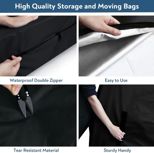 Vista 4 de Bolsa de colchón Queen para mudanza y almacenamiento, funda de colchón tamaño Queen para mudanzas con asas resistentes, cremalleras dobles