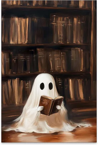 Vista 7 de Lienzo enmarcado negro para pared, póster de Halloween Dark Academia, pintura de gato negro, fantasma en la bañera, imágenes góticas de terror