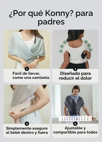 Vista 5 de Portabebés Konny Flex AirMesh con Soporte para la Cabeza - Canguro Ajustable, Fácil de Usar, Sin Manos, Fular Transpirable para Bebé, Perfecto