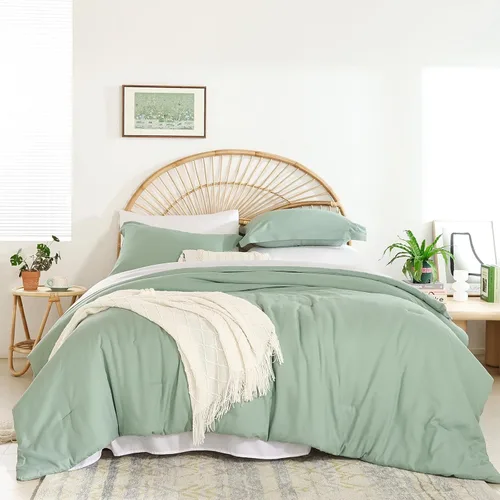 Vista 29 de weigelia Juego de edredón individual de 5 piezas beige en una bolsa, suave juego de ropa de cama Queen ligero para mujeres y hombres