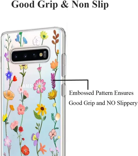 Vista 2 de Unov Funda para Galaxy S10, transparente con diseño, ajuste delgado, buen agarre, funda de teléfono en relieve, cubierta protectora a prueba