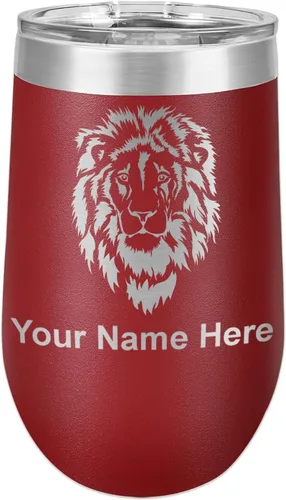 Vista 19 de LaserGram Vaso de vino de acero inoxidable de doble pared, cabeza de león, grabado personalizado incluido (negro)